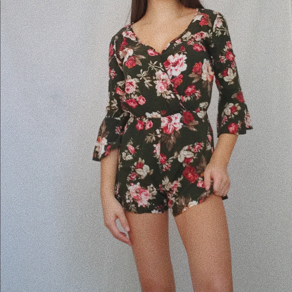 HUNTER GREEN/FLORAL ROMPER - Picture 4 of 4